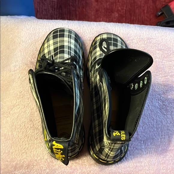 Dr. Martens Black and White Plaid Combat Moto Boots - Picture 5 of 7